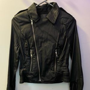 True Religion waxed denim lined black vegan leather black motorcycle jacket xs